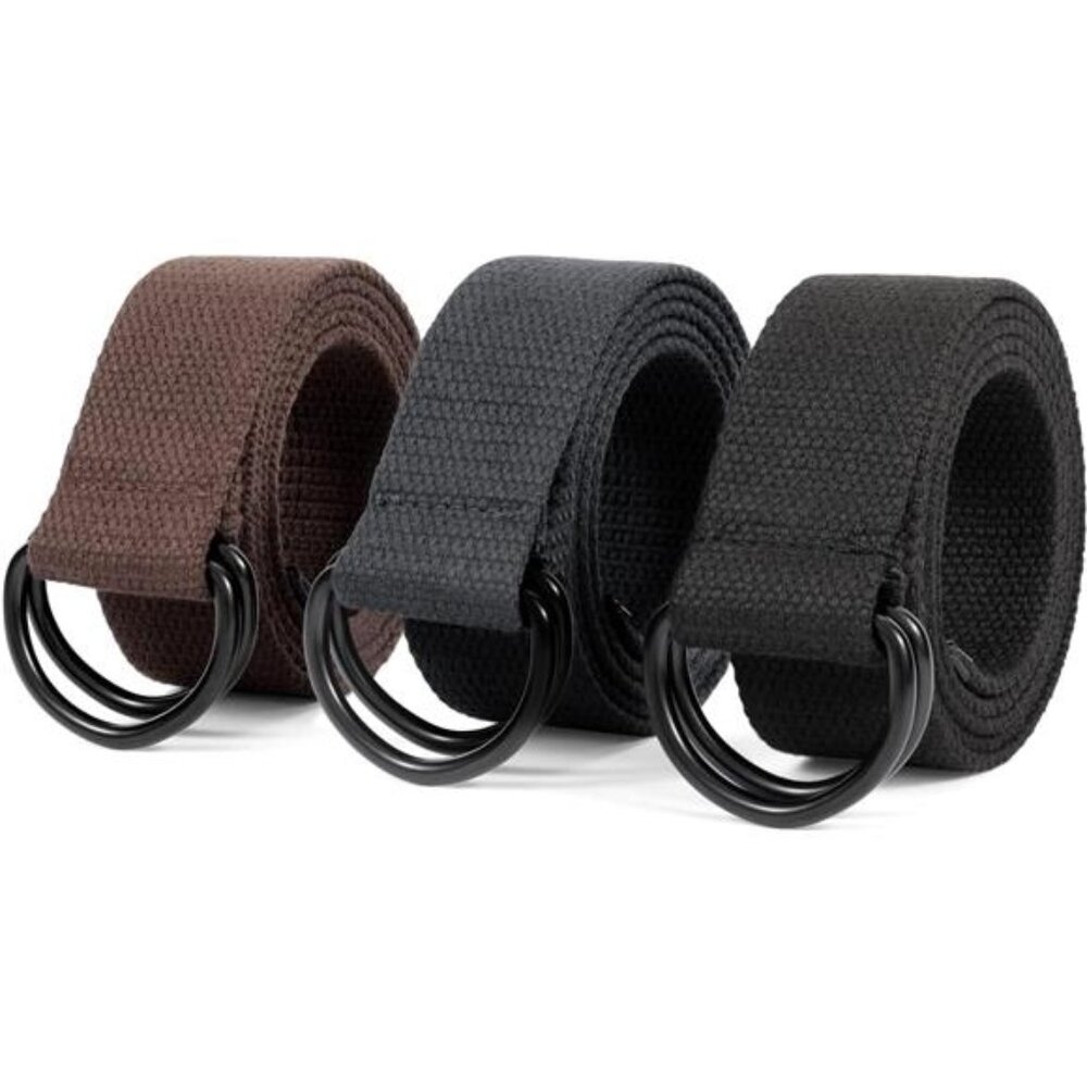 Men Canvas Belt Web Fabric Casual Belt with Black Double D-ring 1 1/2"